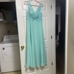 NWOT | Aqua Embellished V-Neck Evening Gown